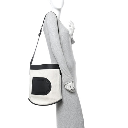 Delvaux Linen Canvas Supple Calfskin Pin Daily Surpique Bucket Naturel Black 2 of 11