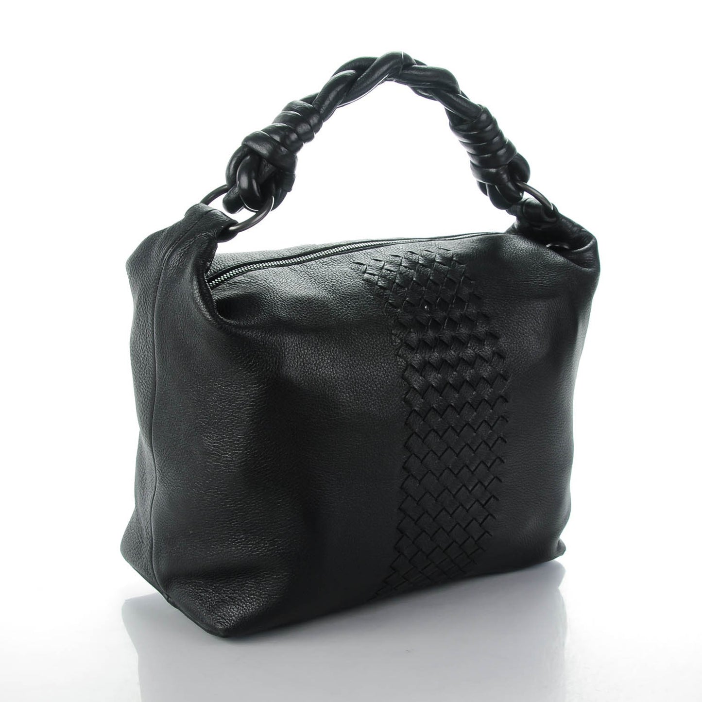 Cervo Deerskin Intrecciato Braided Hobo Nero Black