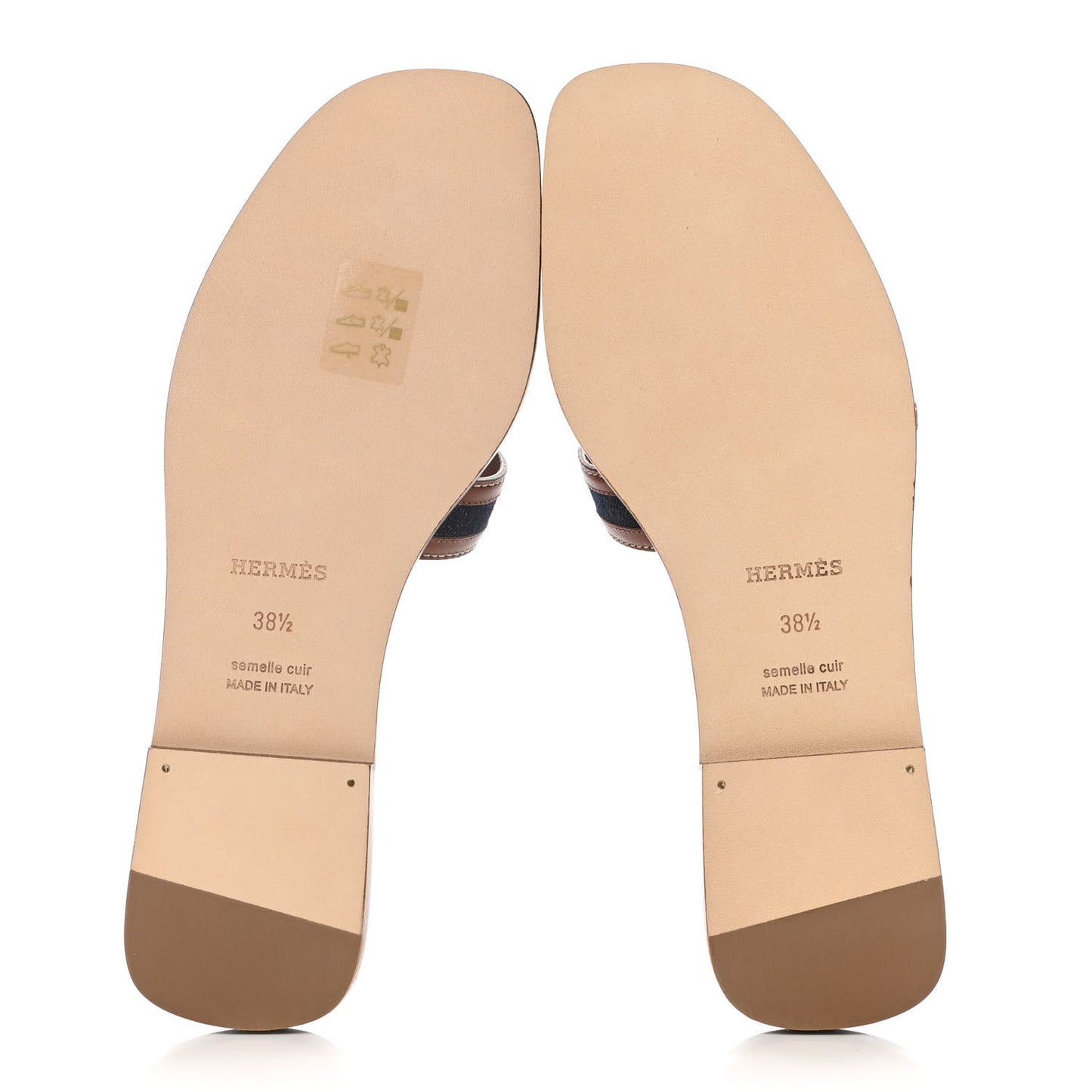 Calfskin Denim Oran Sandals 38.5 Bleu Brut Gold