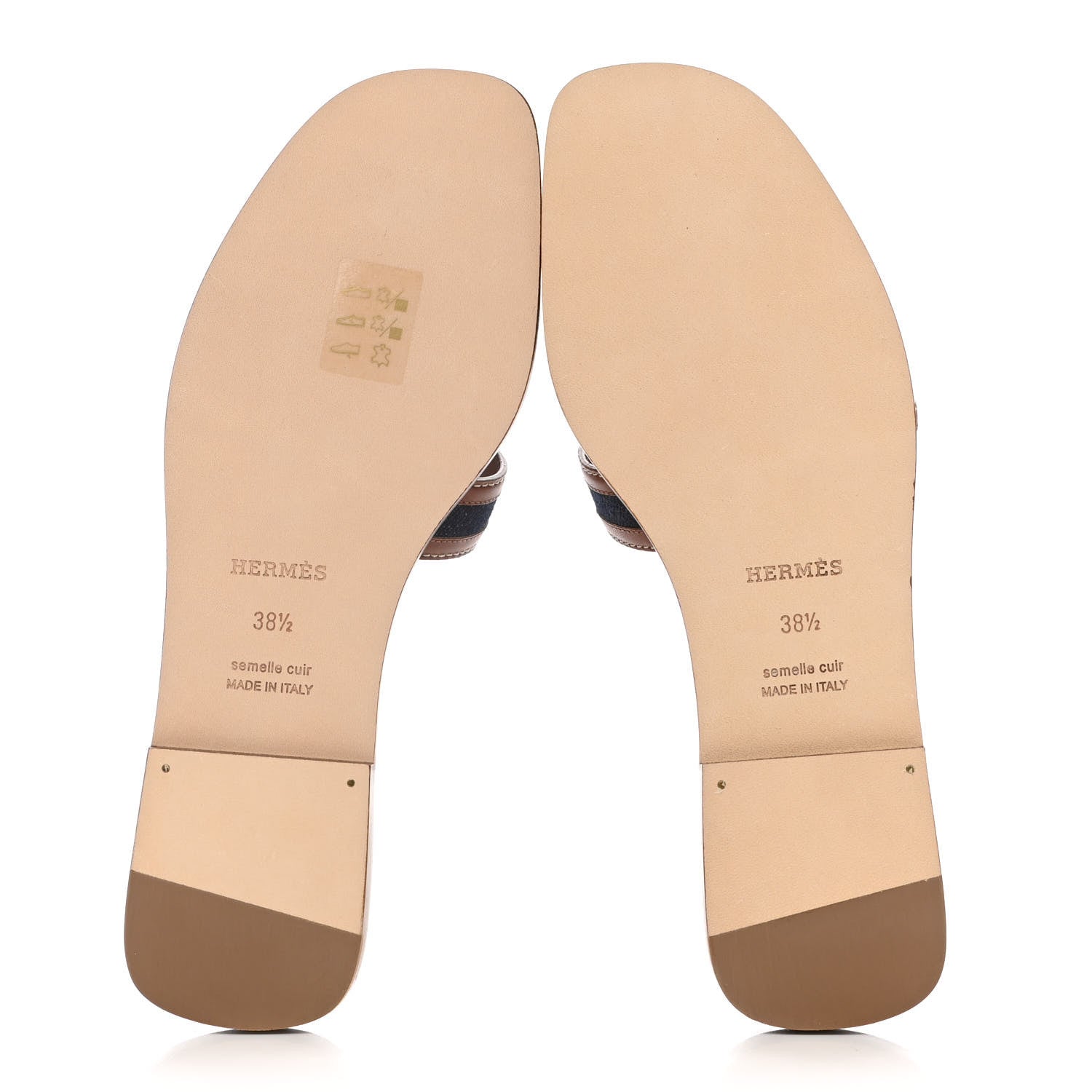 Hermes Calfskin Denim Oran Sandals 38.5 Bleu Brut Gold 5 of 13