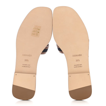 Hermes Calfskin Denim Oran Sandals 38.5 Bleu Brut Gold 5 of 13