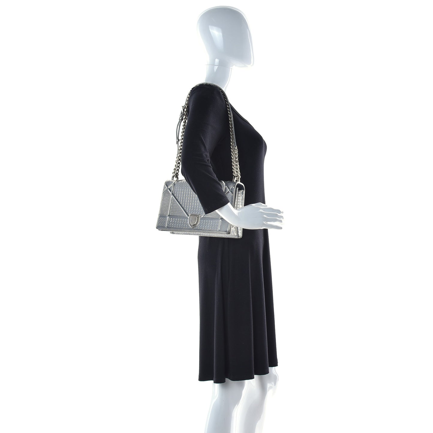 Metallic Patent Micro-Cannage Medium Diorama Flap Bag Silver
