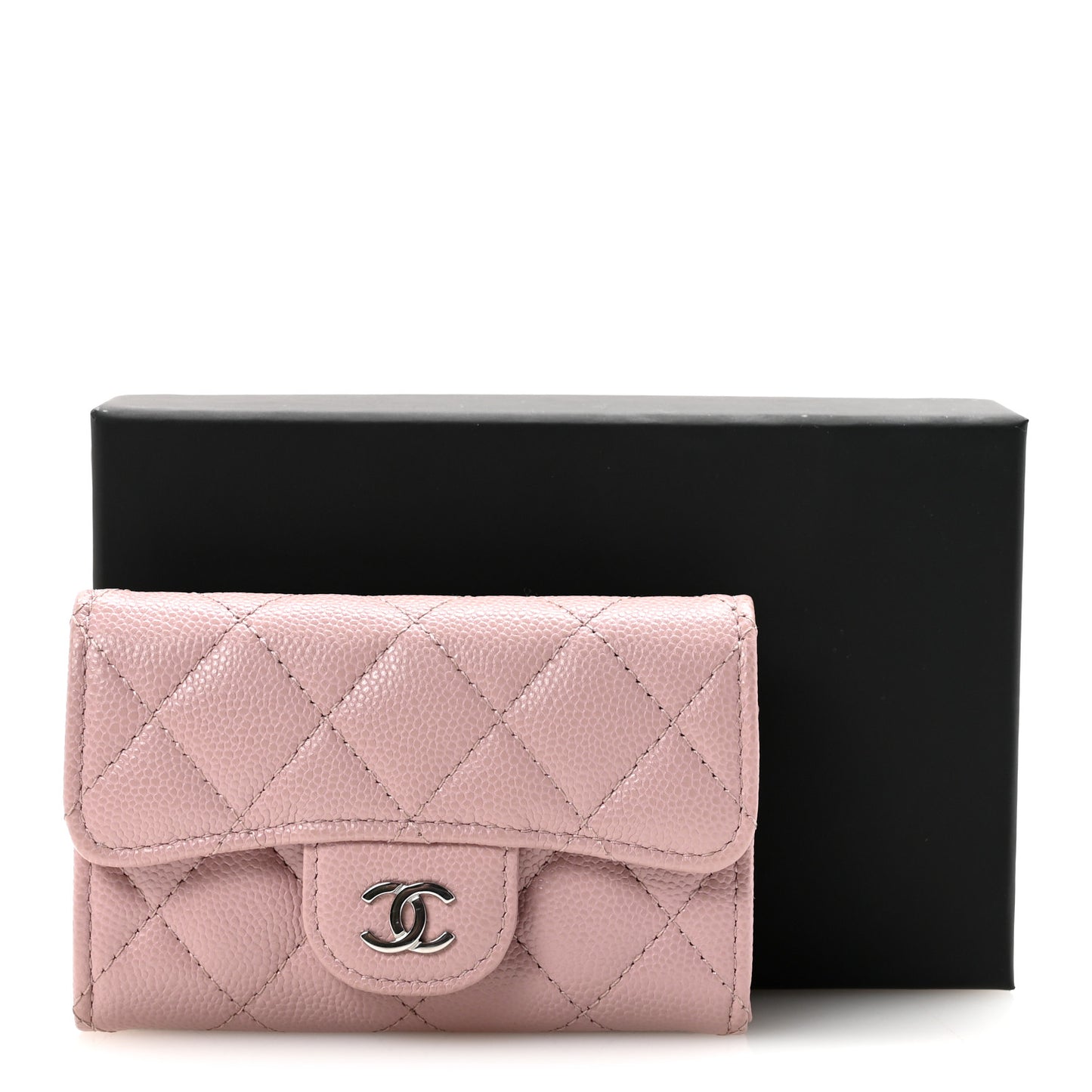 Caviar Quilted Flap Card Holder Wallet Light Pink
