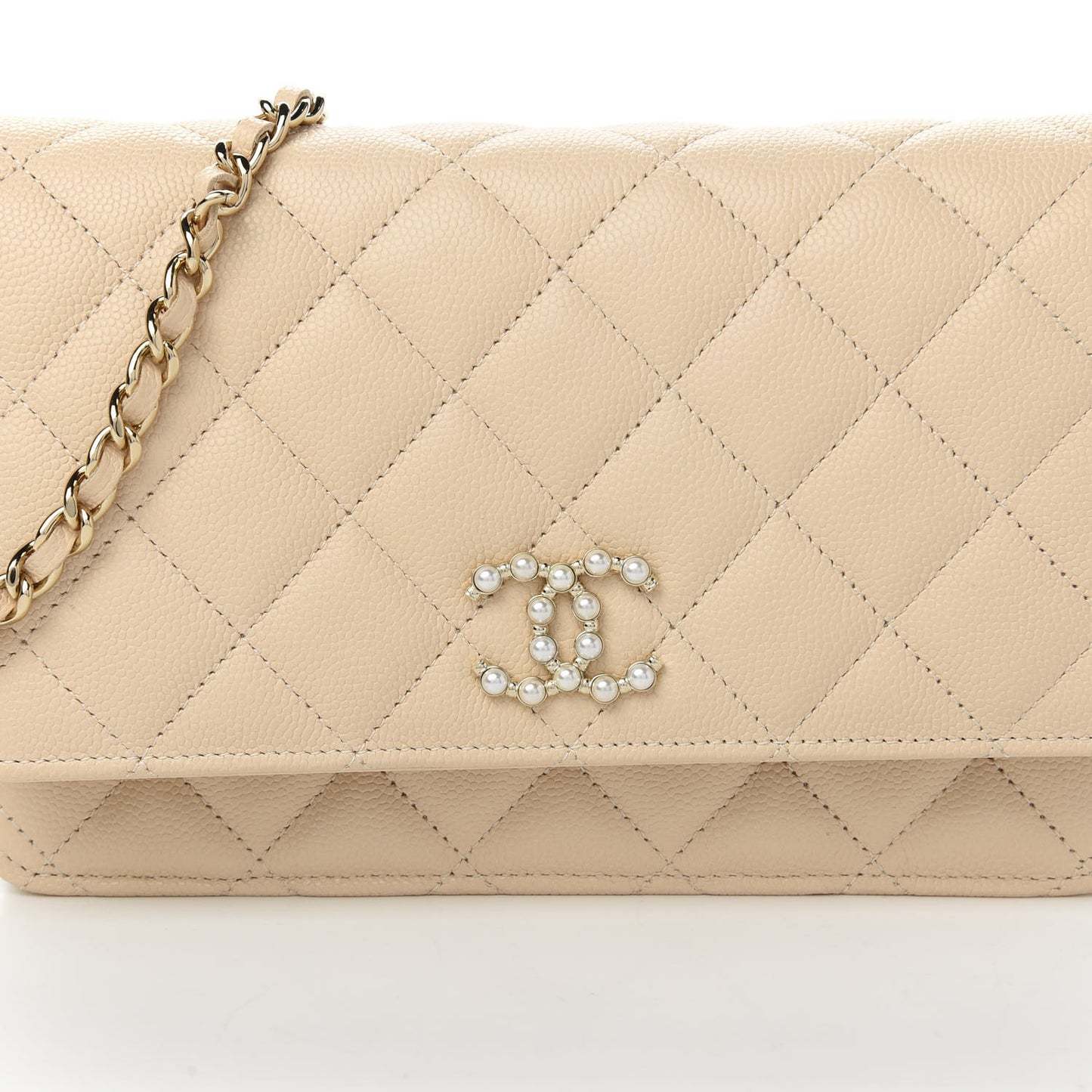 Caviar Quilted Coco Candy Wallet On Chain WOC Beige