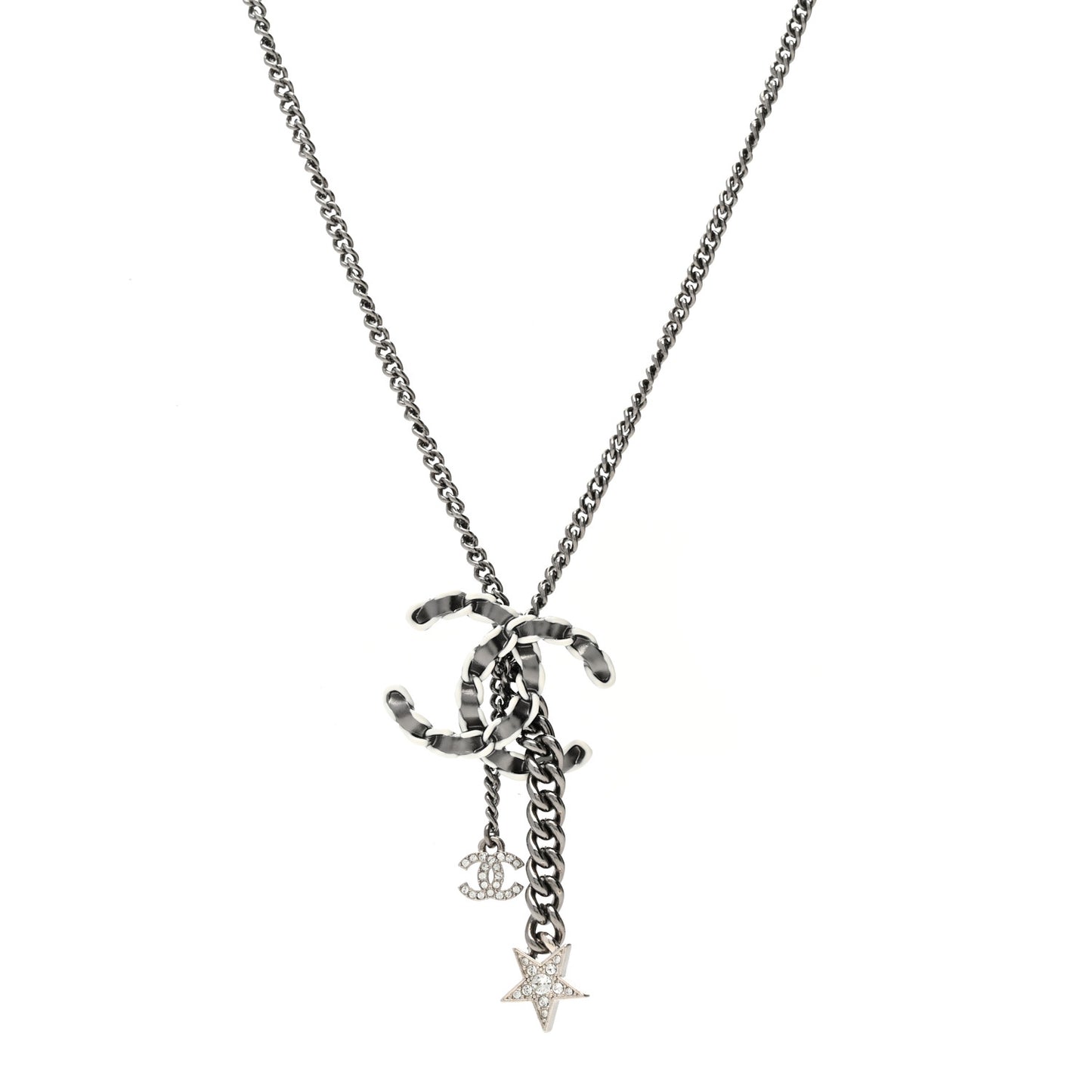 Crystal Lambskin Resin Chain CC Necklace Silver White Black