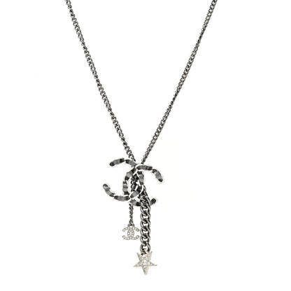 Chanel Crystal Lambskin Resin Chain CC Necklace Silver White Black 1 of 6