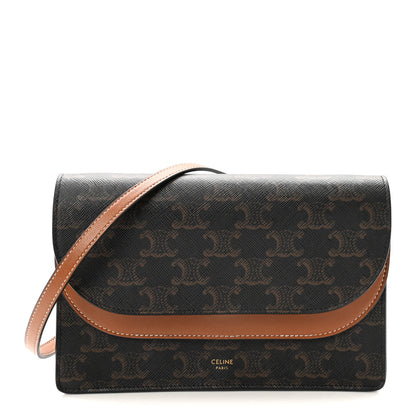 Celine Triomphe Canvas Lambskin Wallet On Strap Tan 1 of 11
