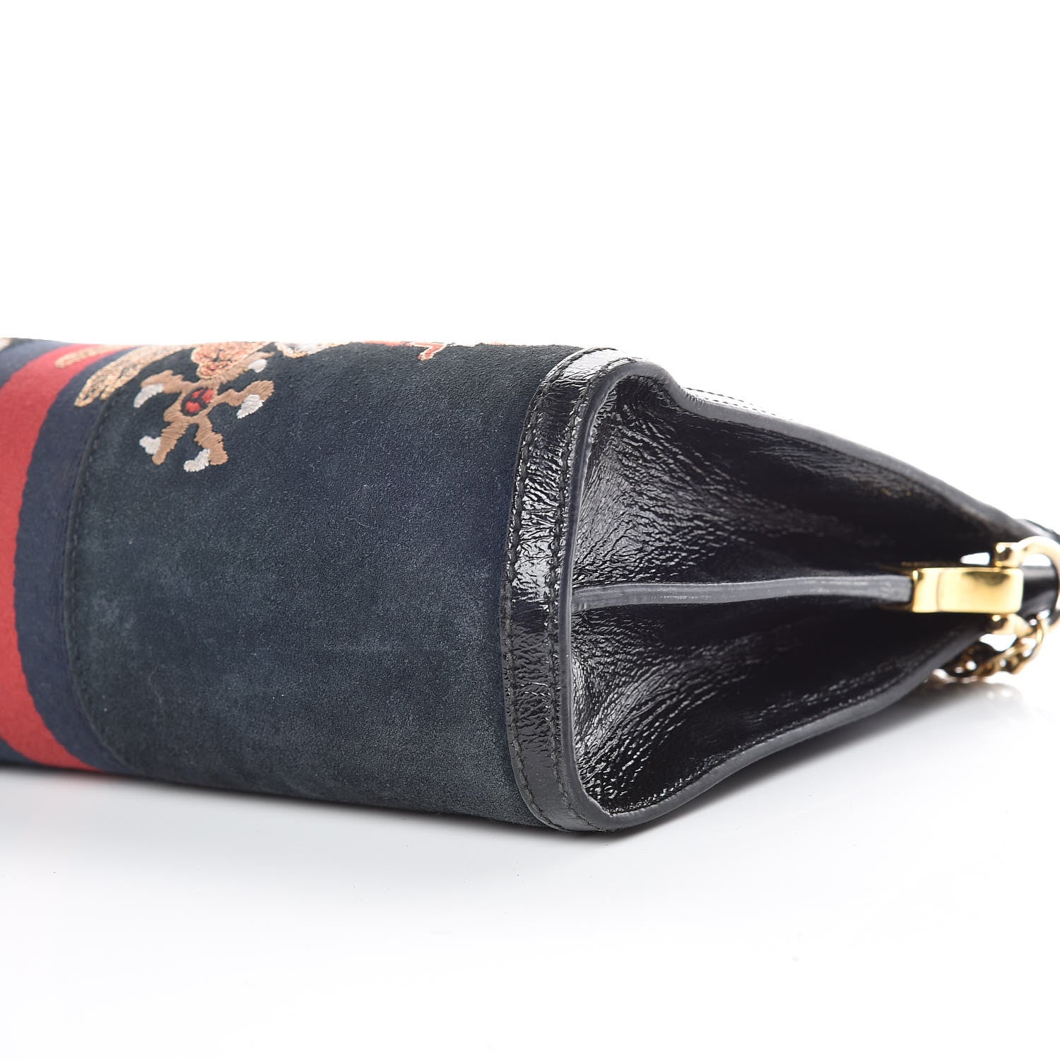 Gucci Suede Patent Web Dragon Embroidered Medium Ophidia Chain Shoulder Bag Blue Multicolor Black 6 of 11