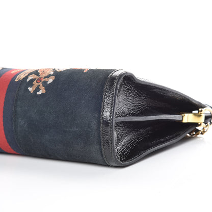 Gucci Suede Patent Web Dragon Embroidered Medium Ophidia Chain Shoulder Bag Blue Multicolor Black 6 of 11