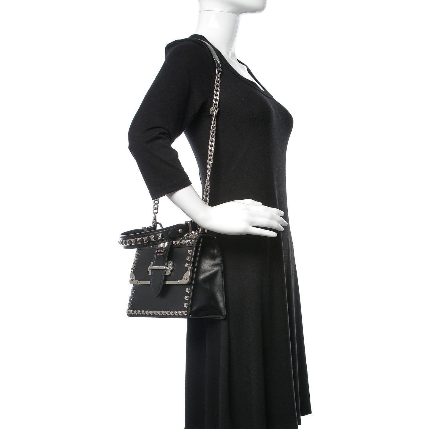 City Calfskin Saffiano Studded Cahier Bag Black