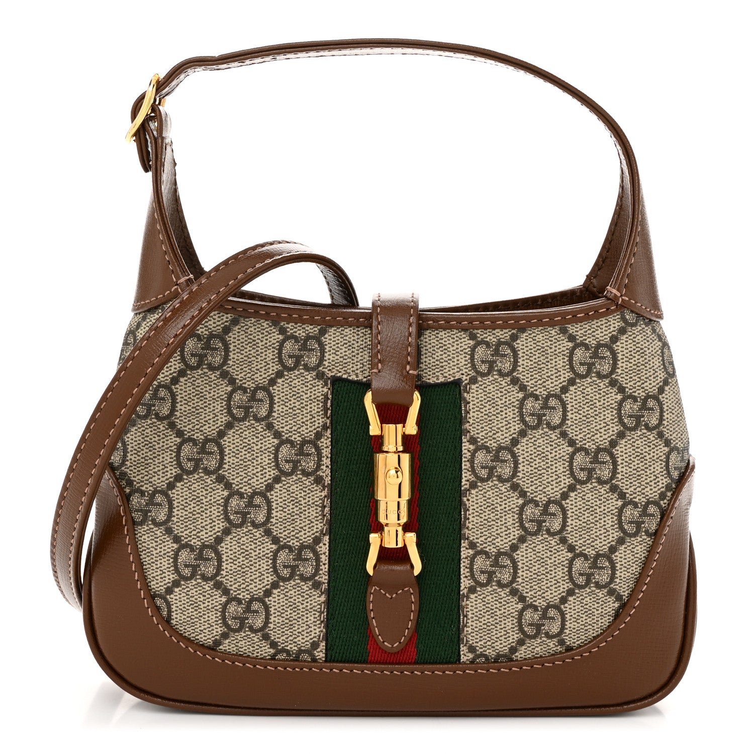 Gucci GG Supreme Monogram Azalea Calfskin Web Mini Jackie 1961 Hobo Beige Ebony Brown Sugar 1 of 11