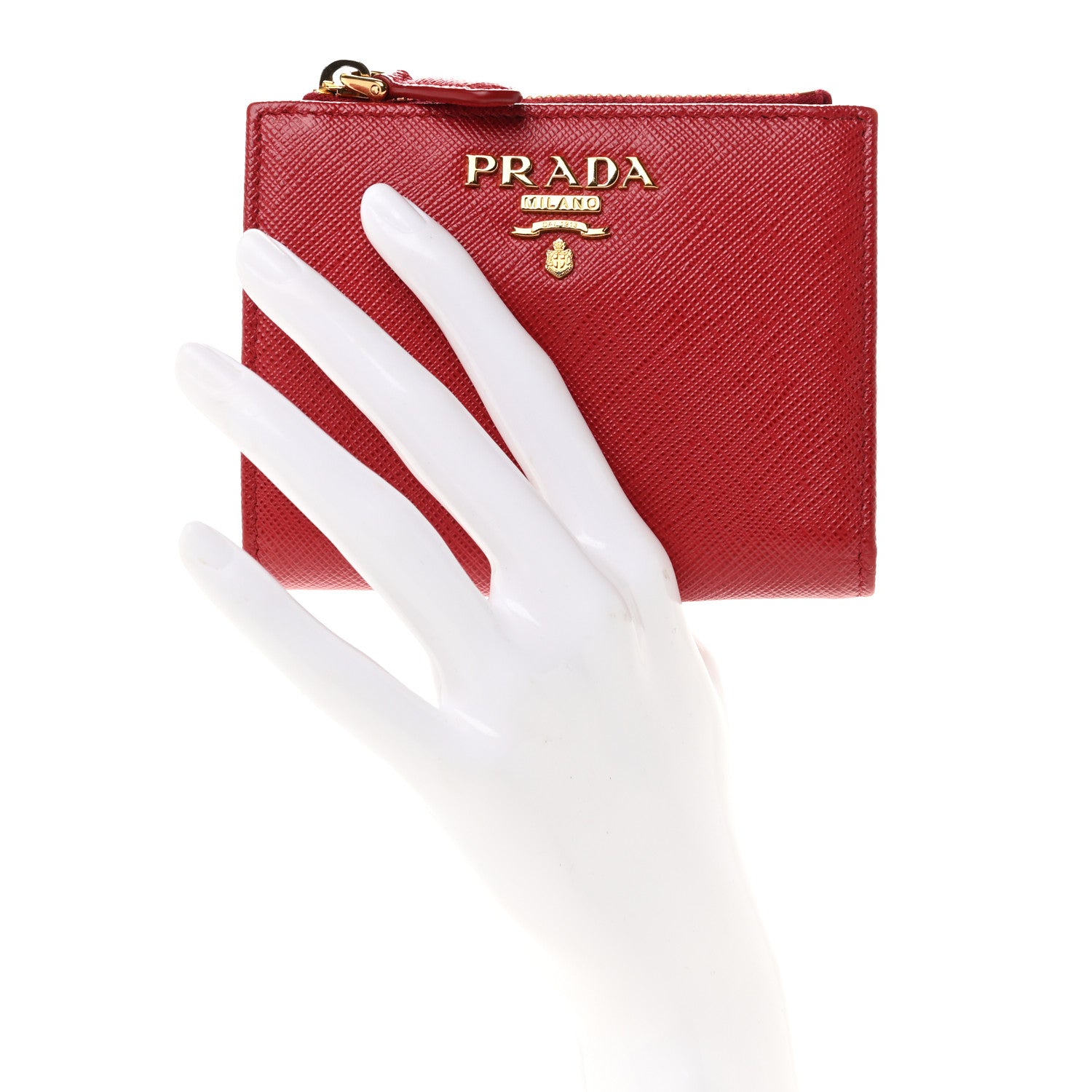 Prada Saffiano Zip Top Compact Wallet Fuoco 2 of 6