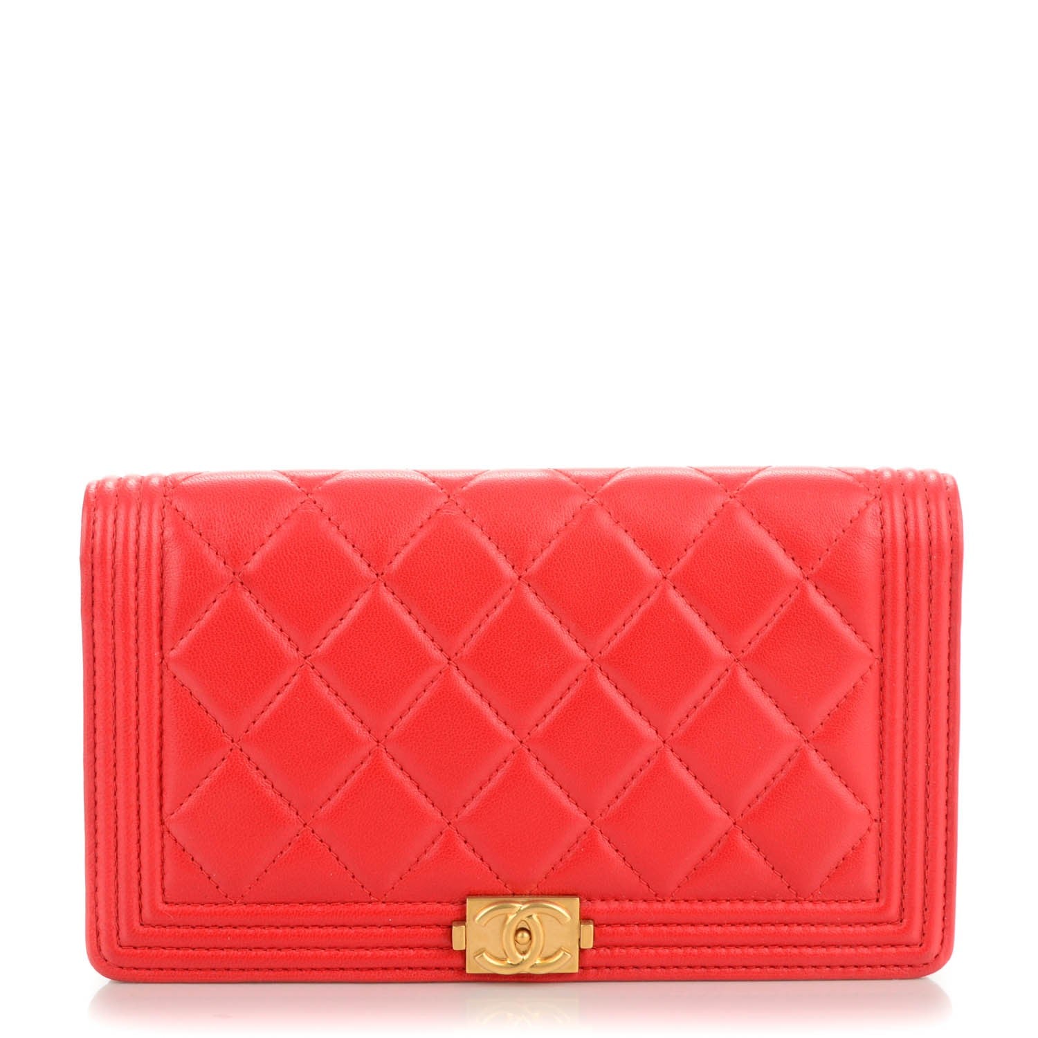 Chanel Lambskin Quilted Boy Yen Wallet Red 1 of 7