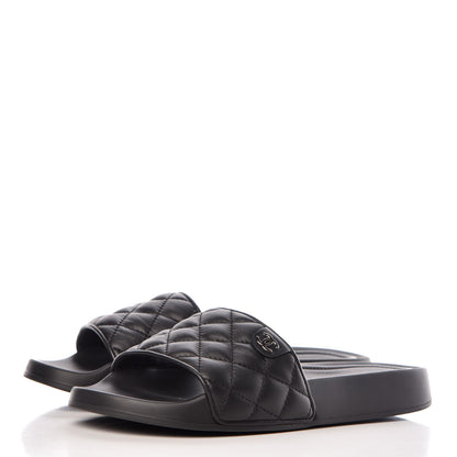 Chanel Lambskin Quilted CC Mules Sandals 37 Black 3 of 8