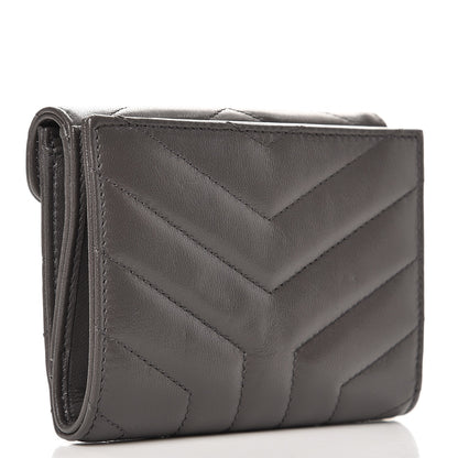 Saint Laurent Lambskin Y Quilted Monogram Compact Loulou Wallet Asphalt 3 of 8