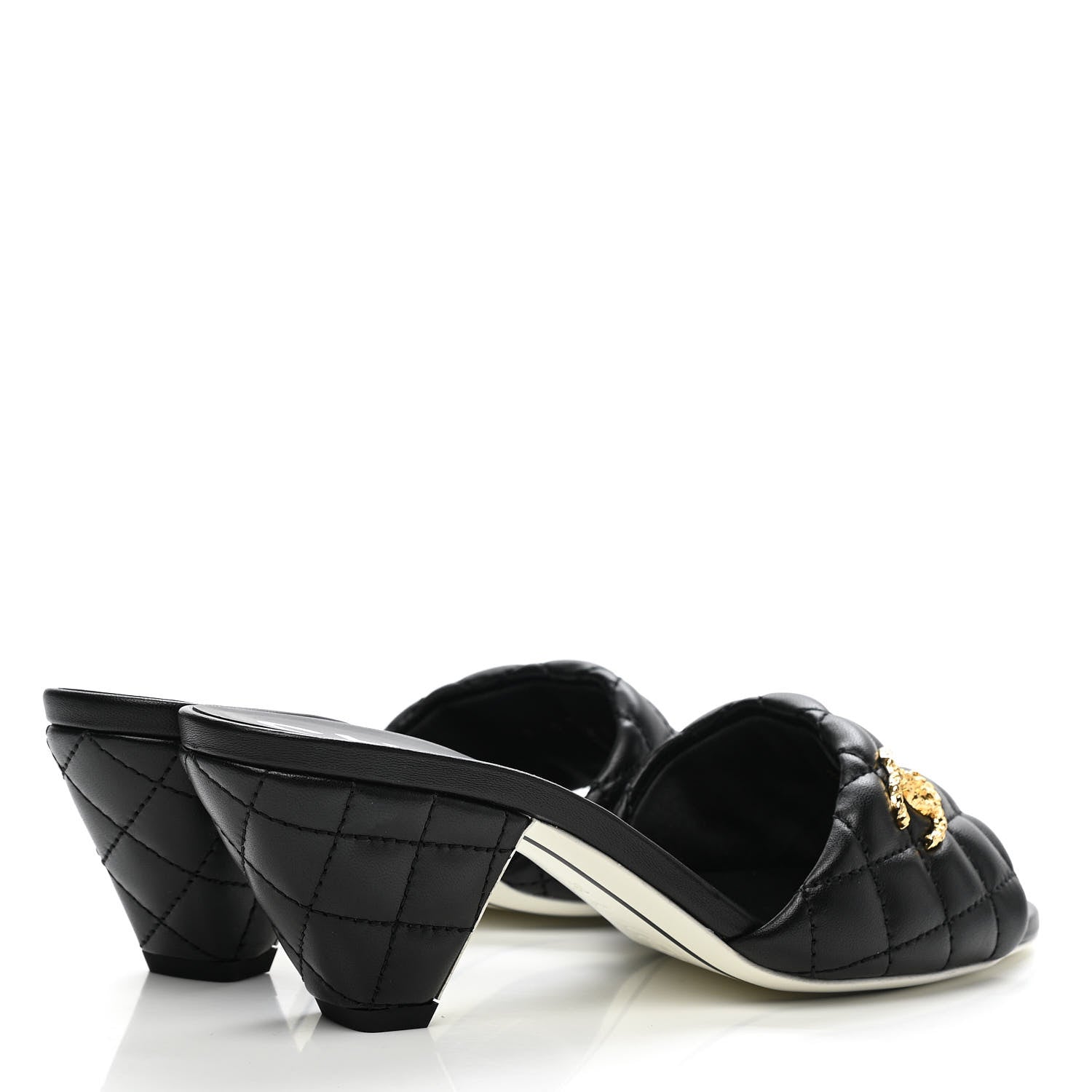 Chanel Lambskin Quilted Textured CC Mules 36 Black 4 of 9