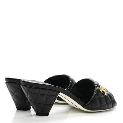 Chanel Lambskin Quilted Textured CC Mules 36 Black 4 of 9