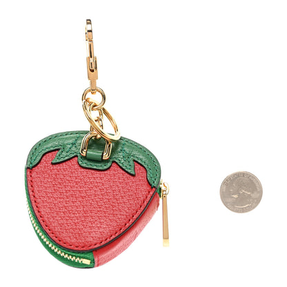 Gucci Textured Dollar Calfskin Retro Interlocking G Fruttini Strawberry Coin Case Bag Charm Key Holder 2 of 7