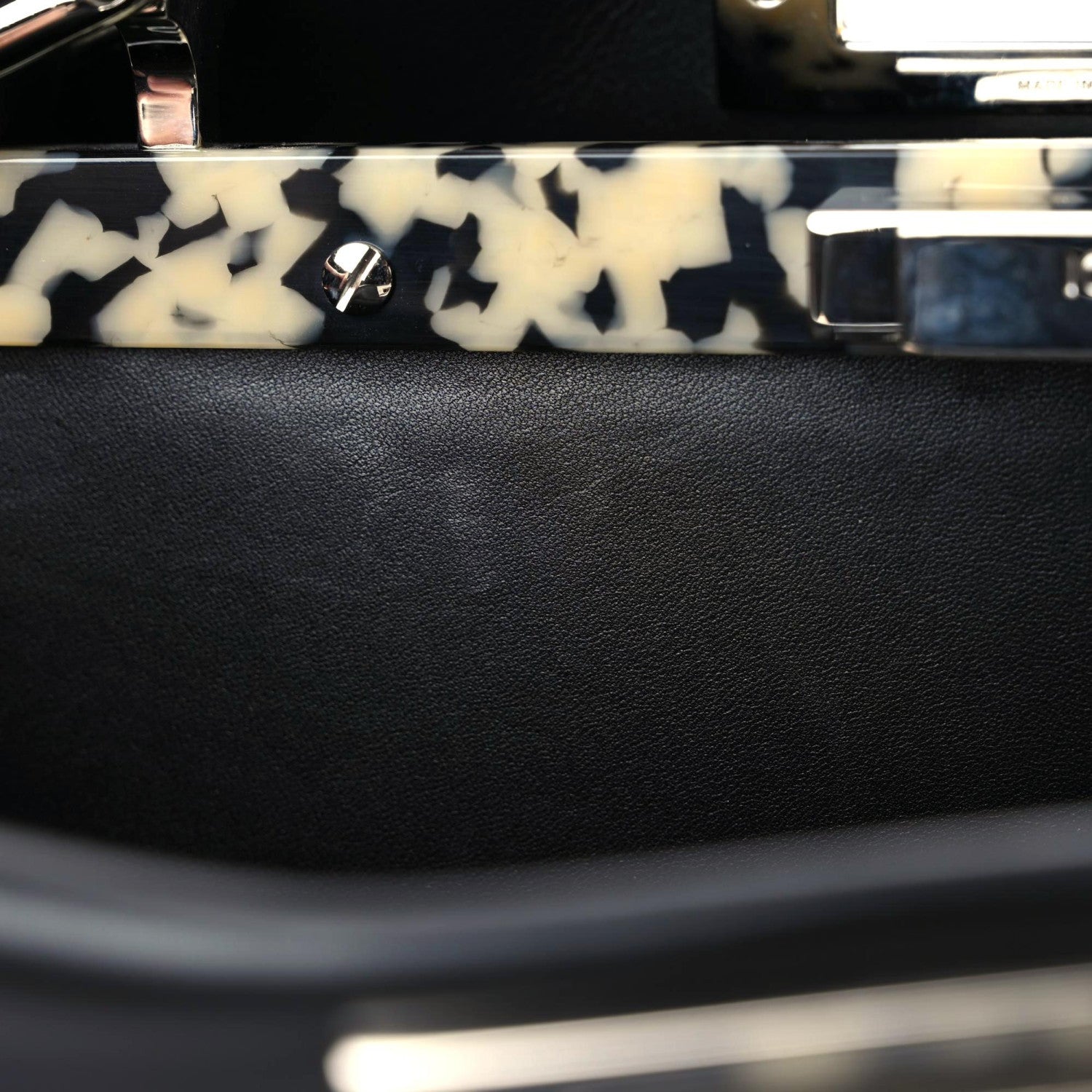 Fendi Vitello Dolce Shiny Nappa Plexglass Granite Medium Peekaboo Iconic Satchel Black 12 of 13