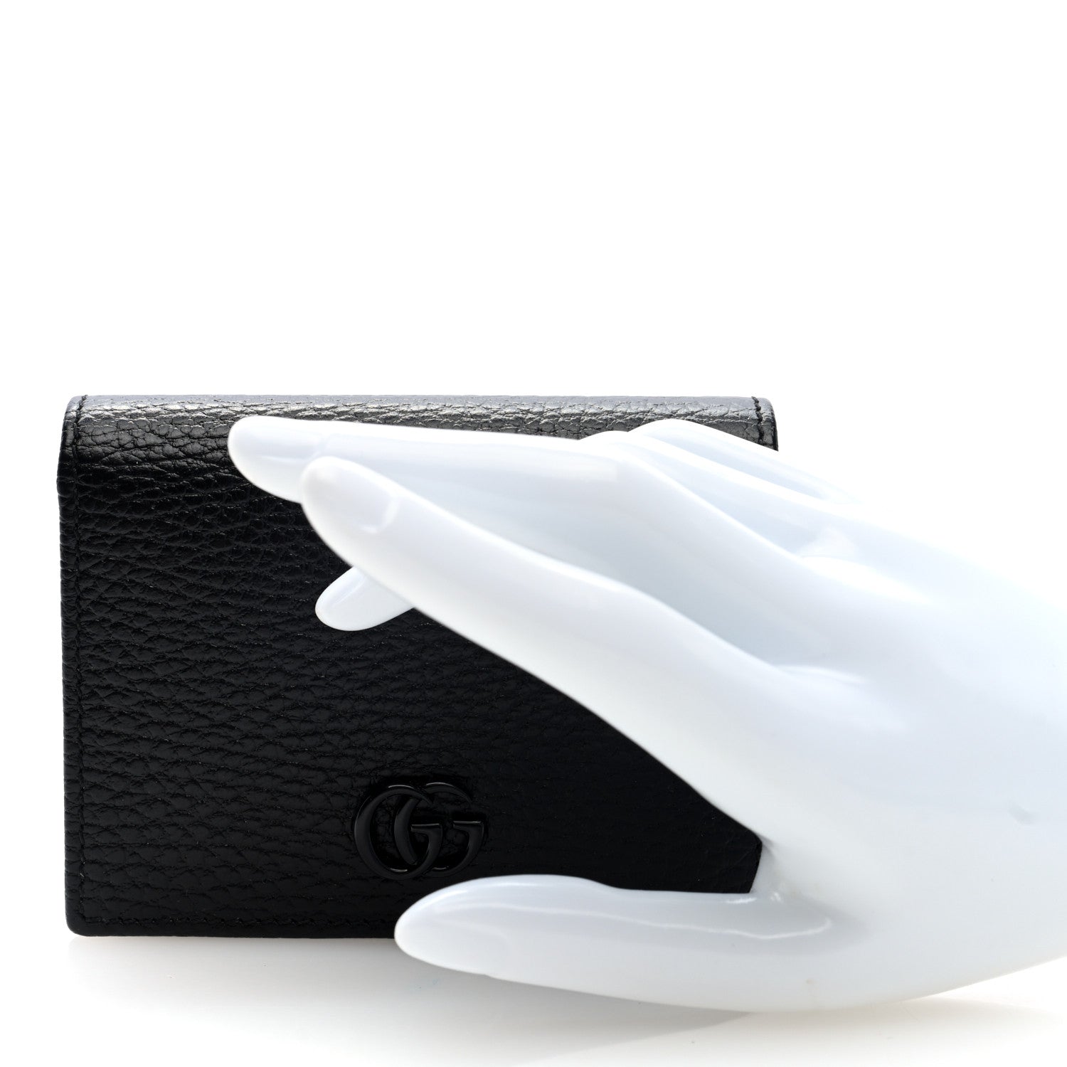 Gucci Dollar Calfskin Enamel Monochrome GG Marmont Card Case Black 2 of 7