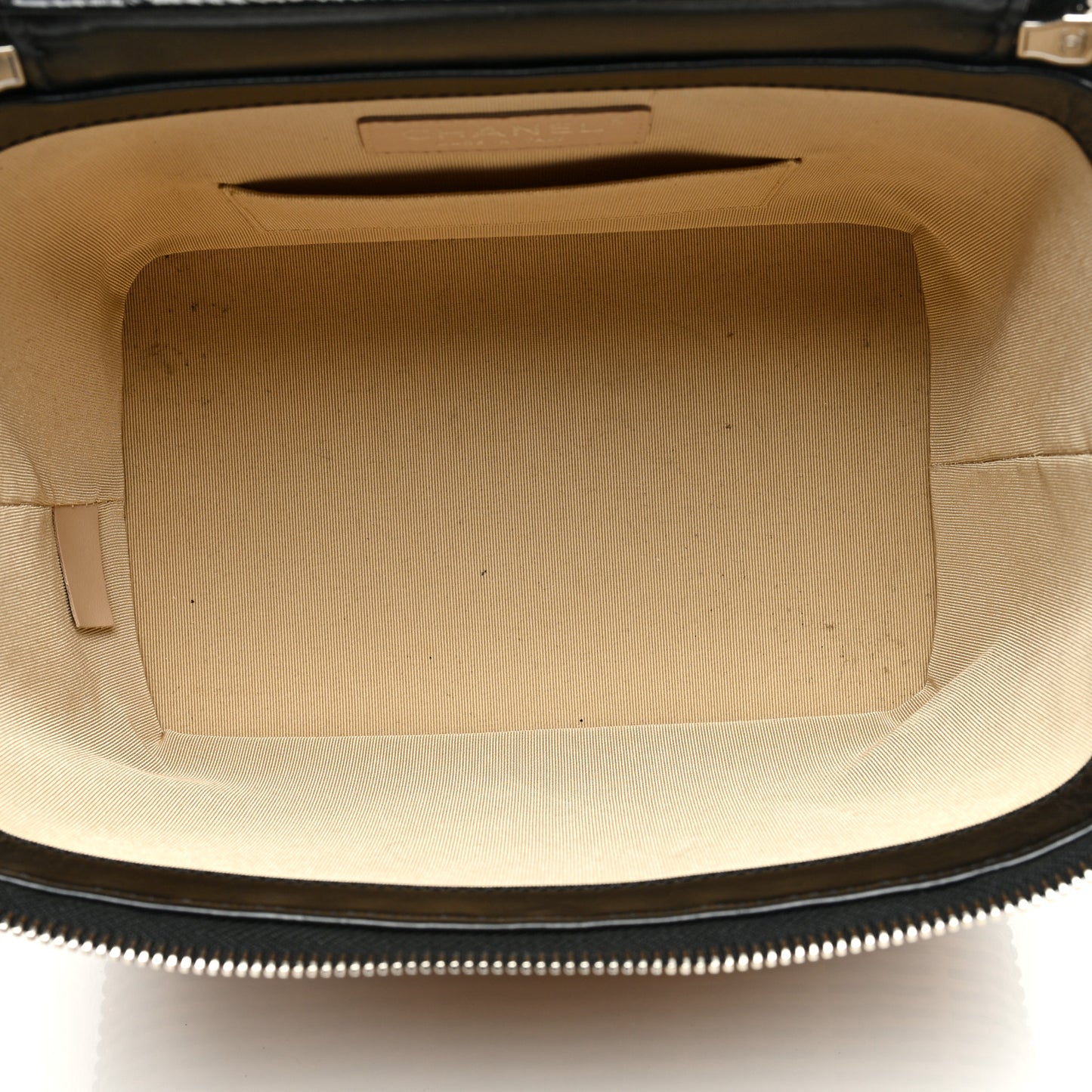 Glazed Calfskin Raffia Vanity Case Bag Black Beige