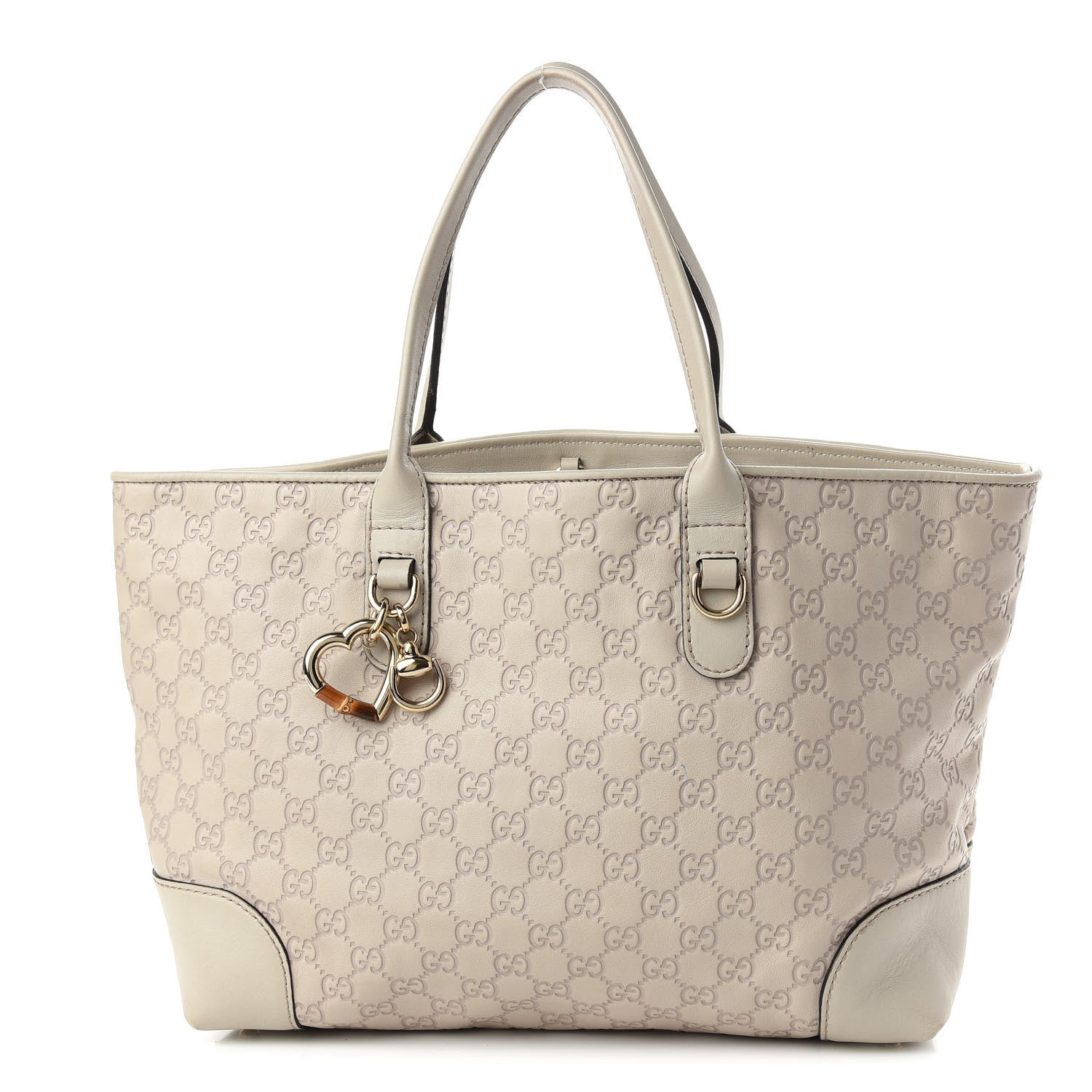 Gucci Guccissima Large Heart Bit Charm Top Handle Tote Off White 1 of 10