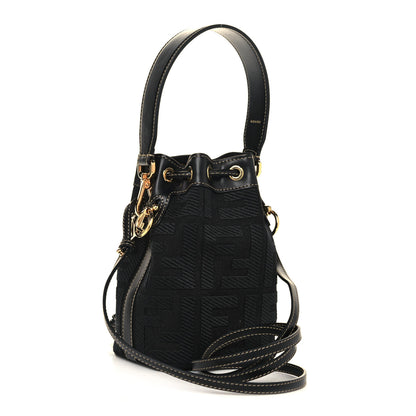 Fendi Canvas Vitello King F is Fendi FF Embroidered Mini Mon Tresor Bucket Bag Black 3 of 12