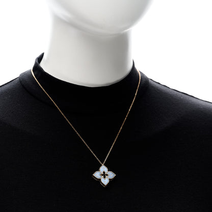 Roberto Coin 18K Rose Gold Diamond Blue Titanium Small Venetian Princess Flower Pendant Necklace 2 of 6
