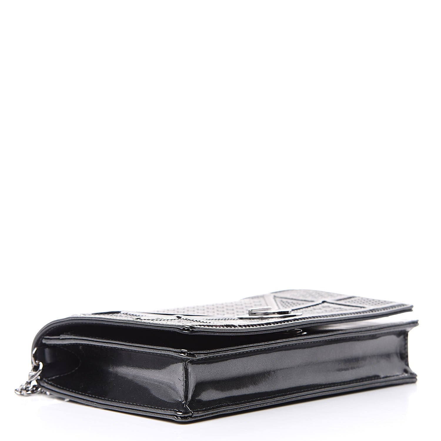 Christian Dior Metallic Patent Micro-Cannage Diorama Wallet on Chain Pouch Onyx Black 4 of 10
