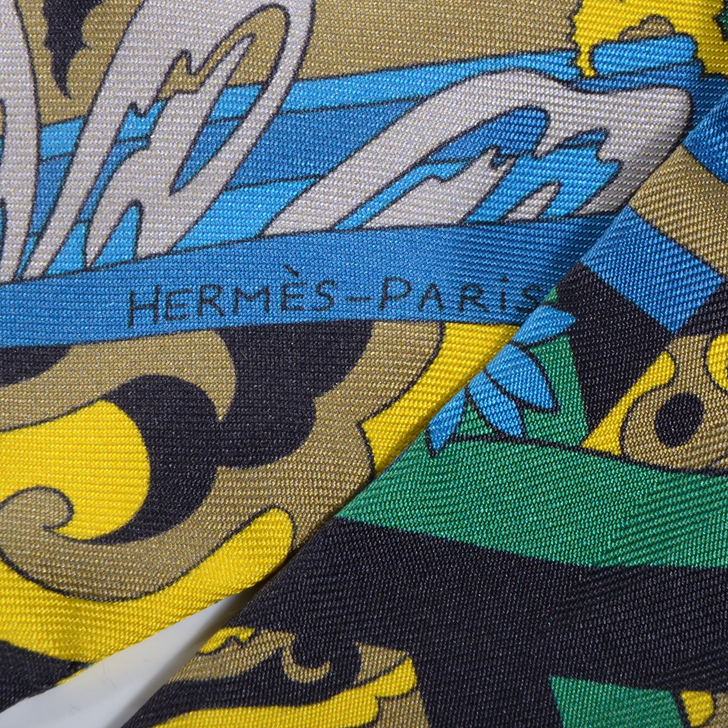 Hermes Silk L'Art Indien Des Plaines Twilly Indigo Jaune Bleu 3 of 6