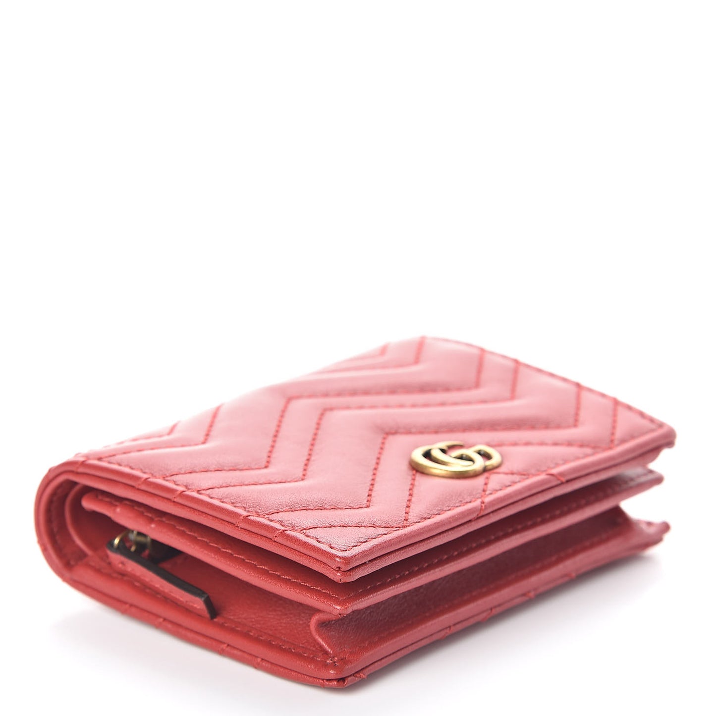 Calfskin Matelasse GG Marmont Card Case Wallet Hibiscus Red