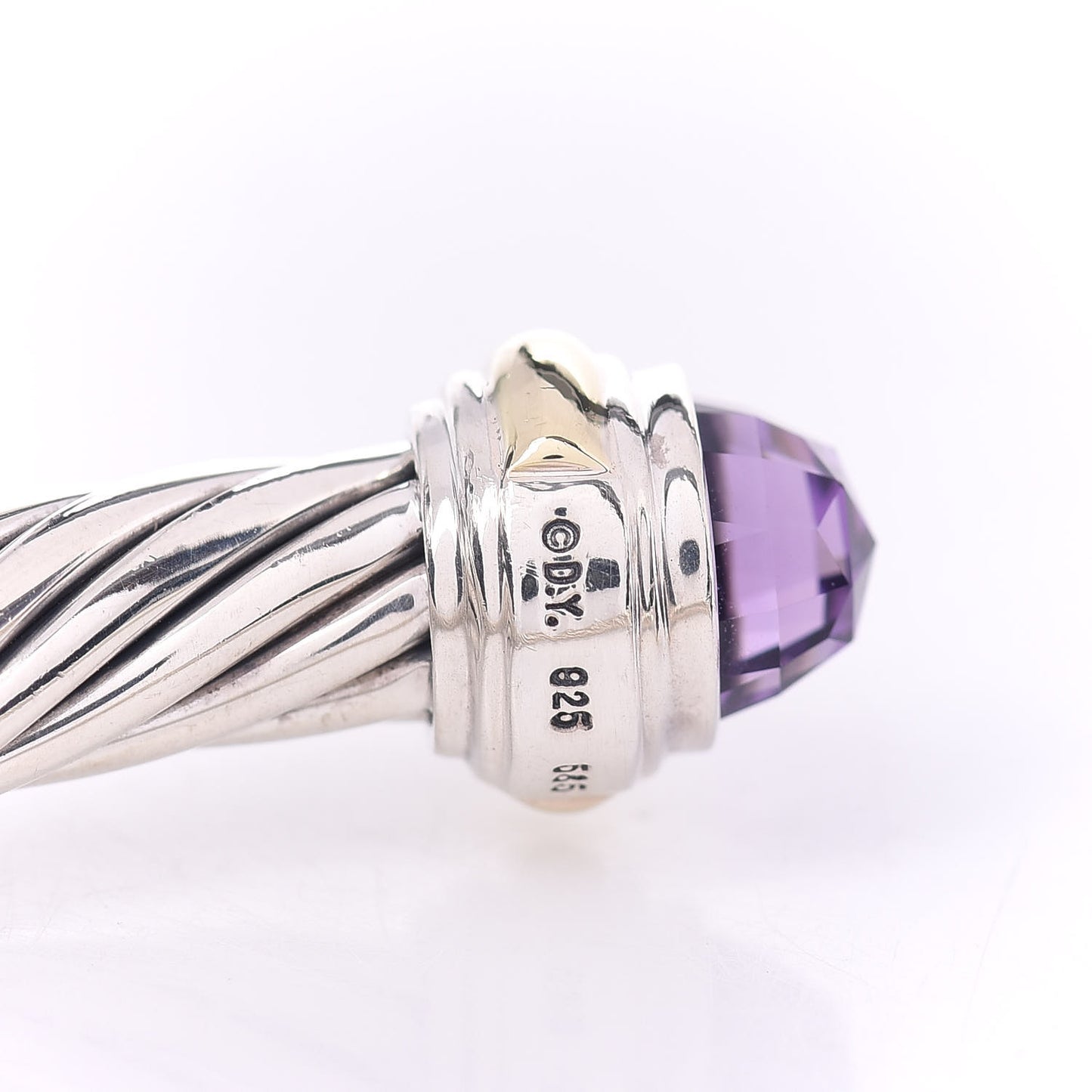 Sterling Silver 14K Yellow Gold Amethyst 7mm Cable Classics Bracelet