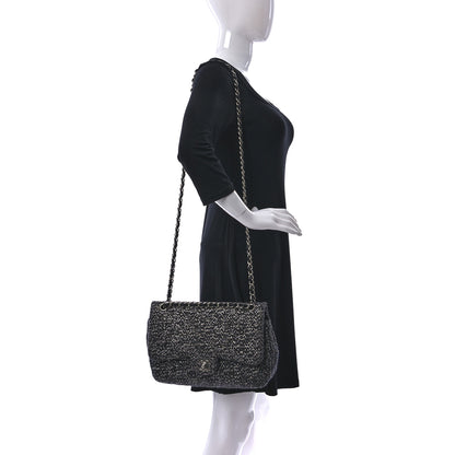 Chanel Sequin Tweed Jumbo Double Flap Black Grey 2 of 12