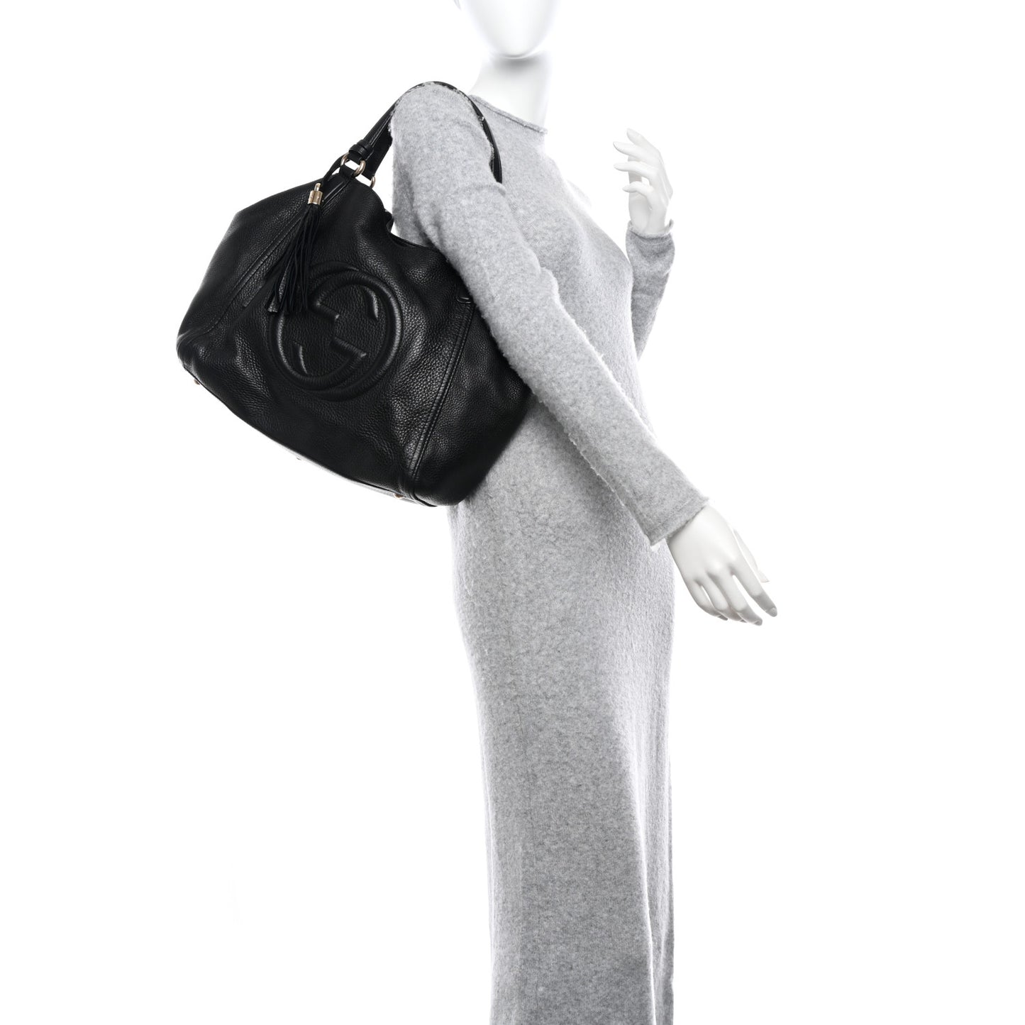 Pebbled Calfskin Medium Soho Shoulder Bag Black