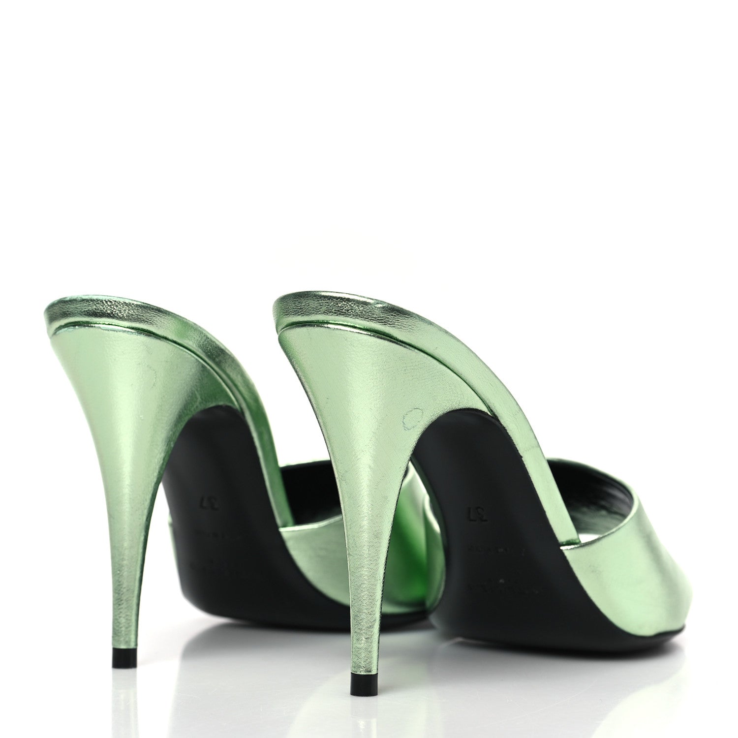 Saint Laurent Metallic Nappa La 16 Mule Sandals 37 Green 5 of 10