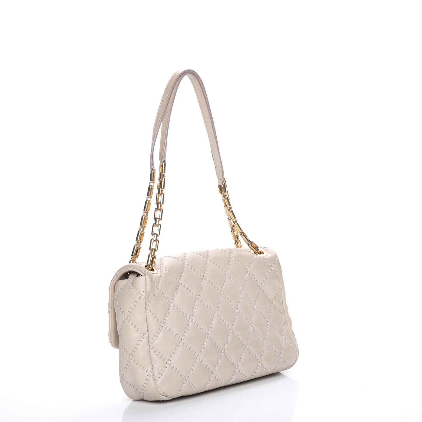Calfskin Quilted Retro Chain Flap Beige