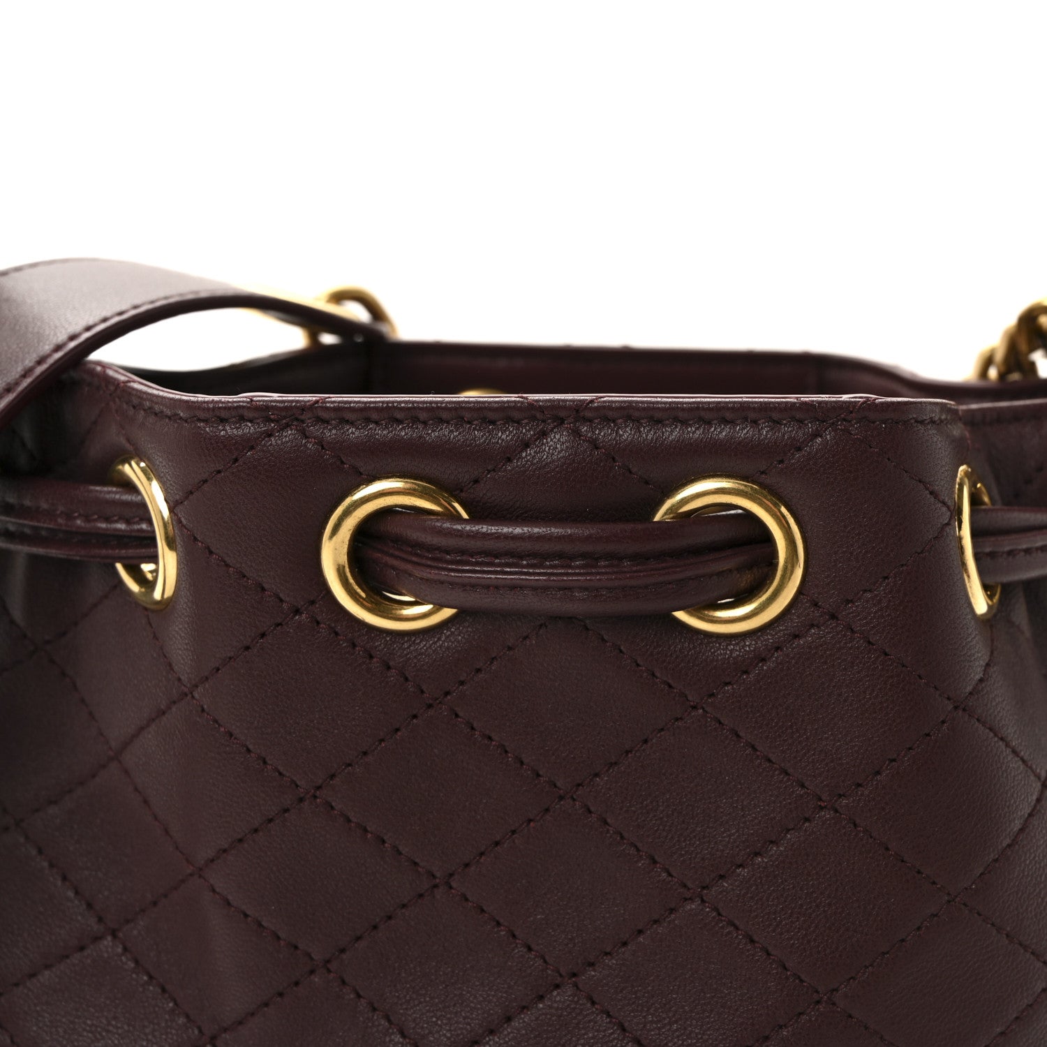 Saint Laurent Lambskin Carre Quilted Cassandre Small Bucket Bag Hot Wine 8 of 10