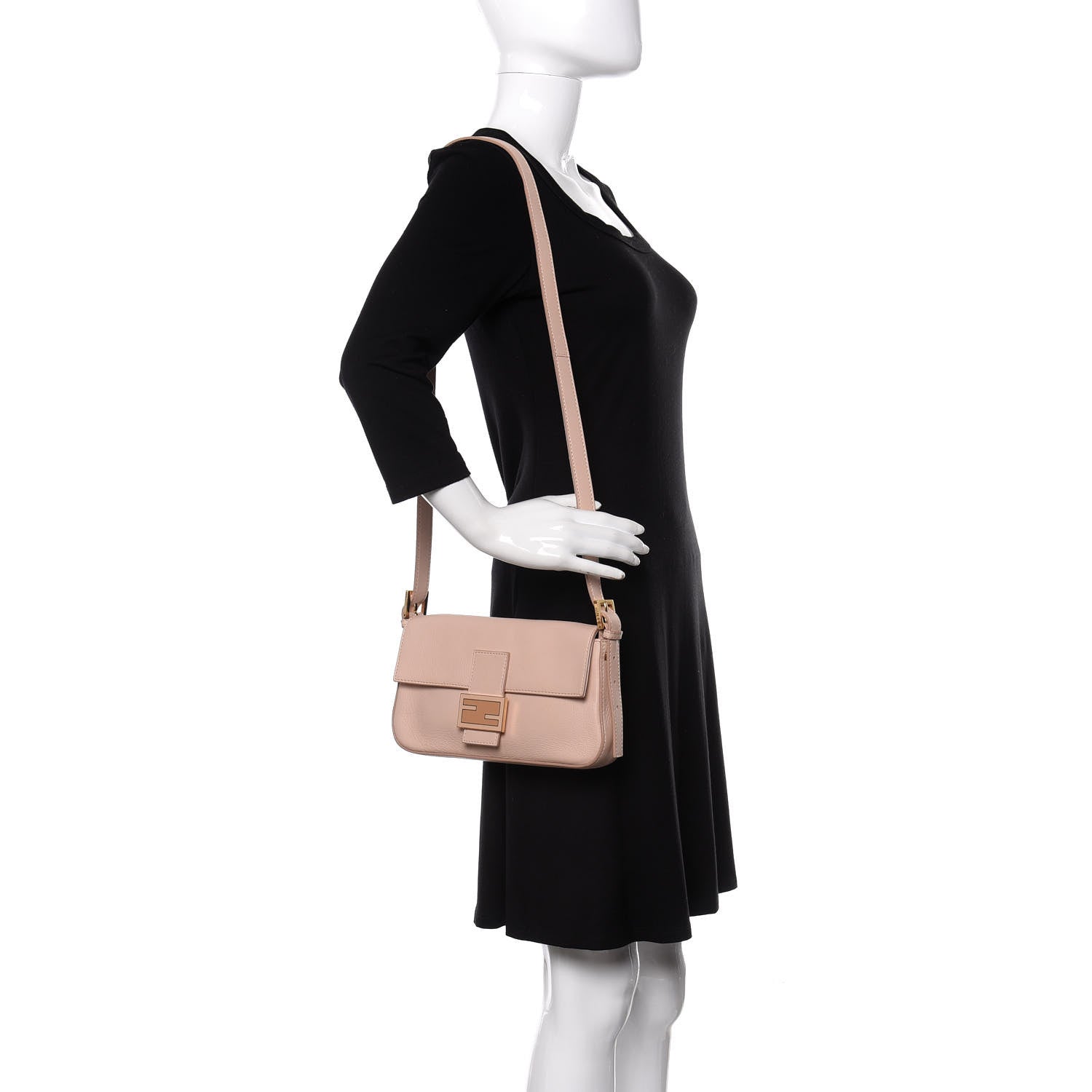 Fendi Vitello Enamel Interchangeable Strap Baguette Rosa Plaster 3 of 12