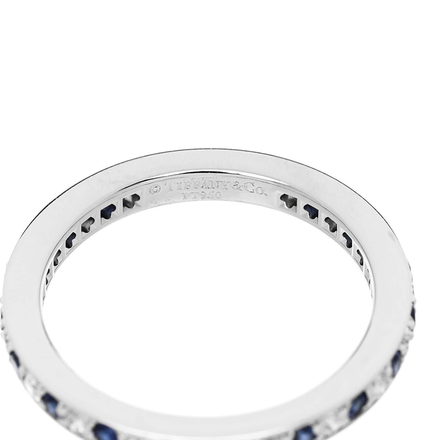 Tiffany Platinum Diamond Blue Sapphire Legacy Eternity Band Ring 49 4.75 4 of 5
