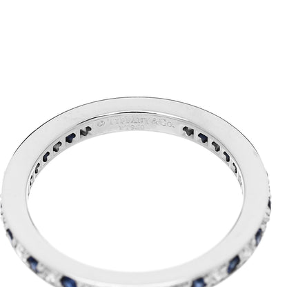Tiffany Platinum Diamond Blue Sapphire Legacy Eternity Band Ring 49 4.75 4 of 5