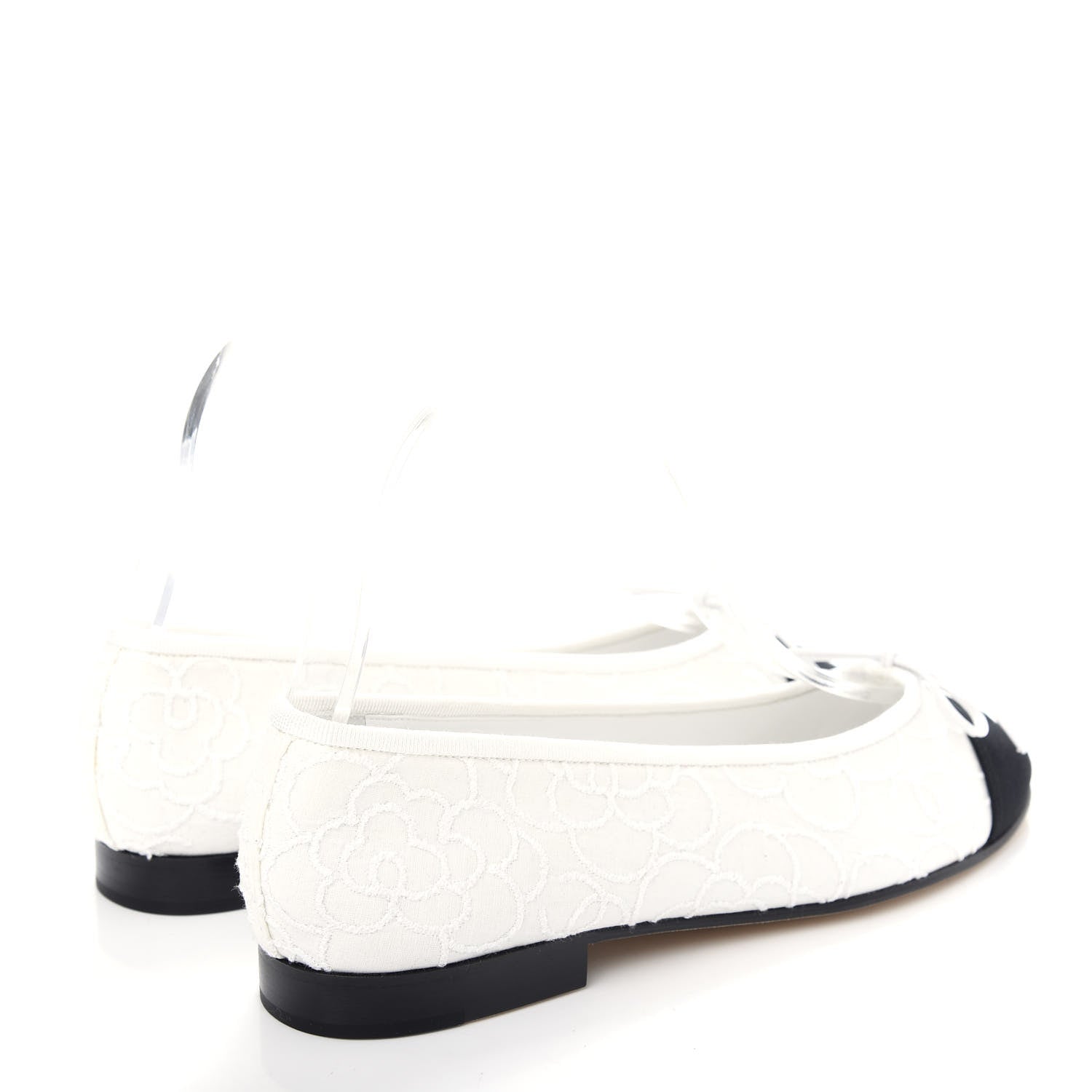 Chanel Fabric Camellia Embroidered Cap Toe Ballerina Flats 37 White Black 4 of 10
