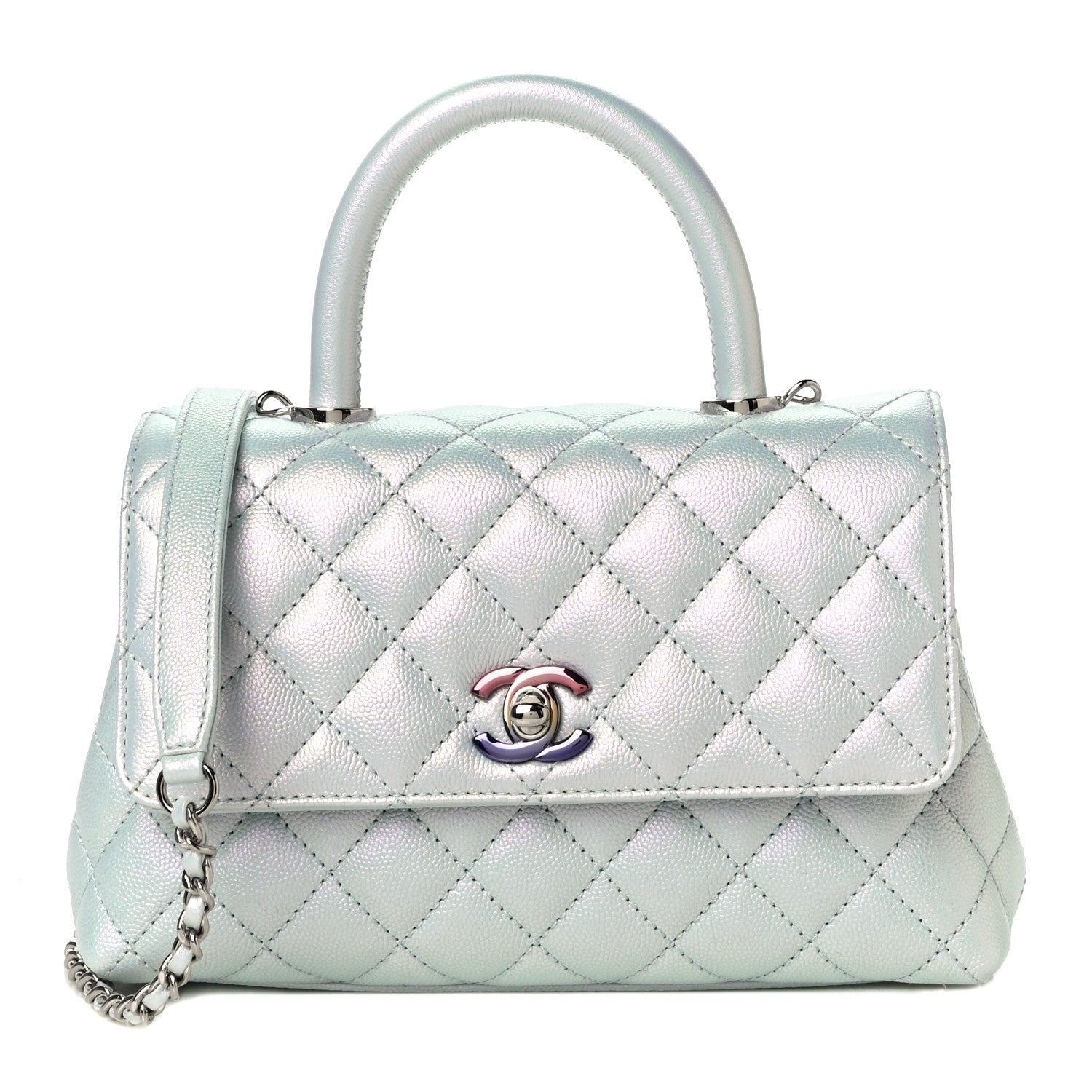 Chanel Iridescent Caviar Quilted Mini Coco Handle Flap Light Blue 1 of 11
