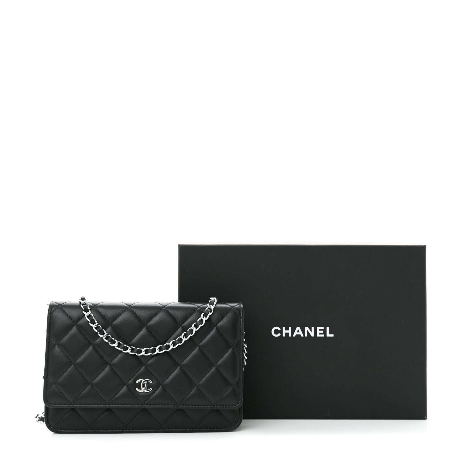 Chanel Lambskin Quilted Wallet On Chain WOC Black 12 of 12