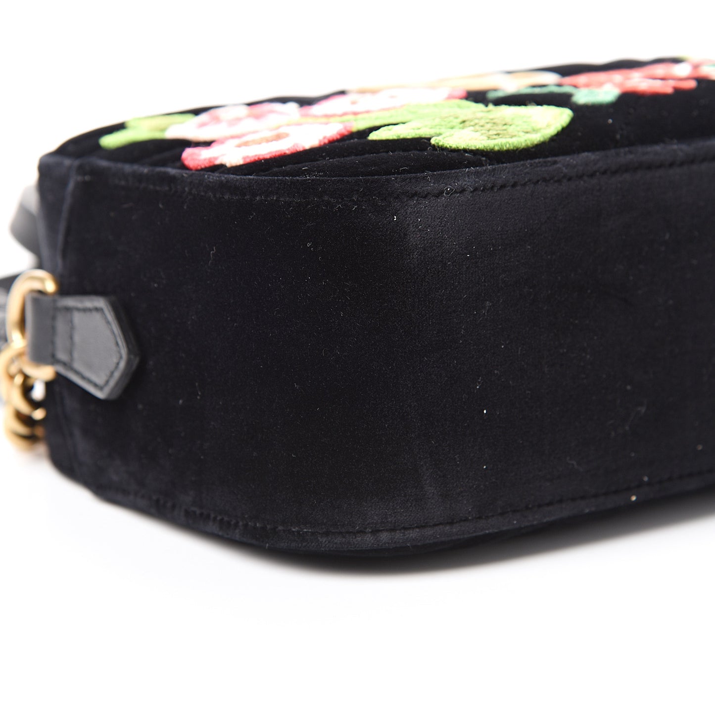 Velvet Matelasse Deer Embroidered Small GG Marmont Chain Shoulder Bag Black