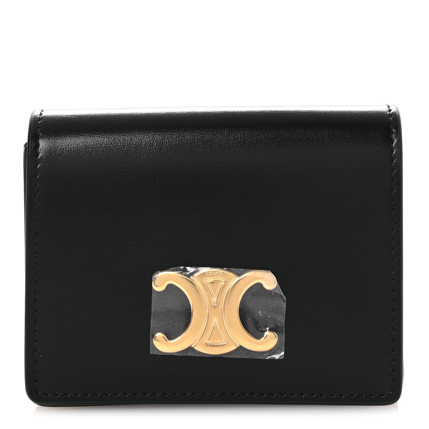 Shiny Calfskin Triomphe Business Card Holder Black