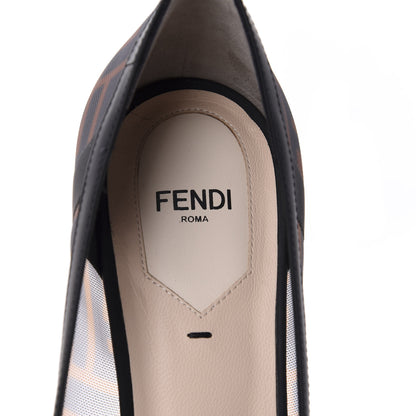 Fendi Technical Mesh Vitello Gommato FF Colibri 55mm Pumps 40 Tobacco Moro Black 7 of 9