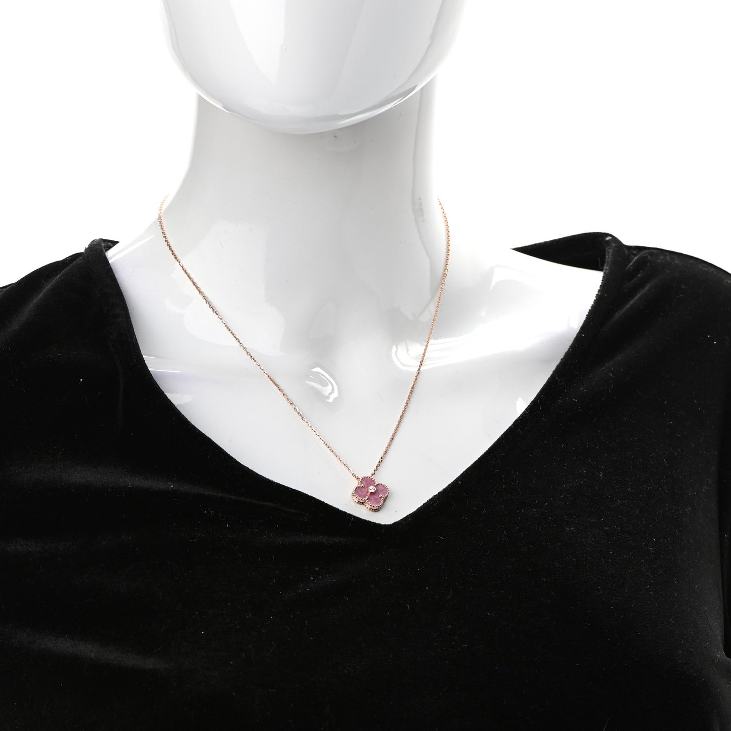 18K Rose Gold Diamond Rhodonite Vintage Alhambra Pendant Necklace