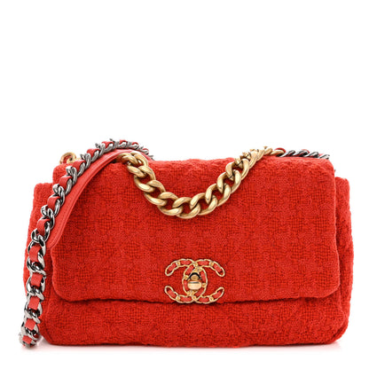 Chanel Tweed Quilted Medium Chanel 19 Flap Red 1 of 10