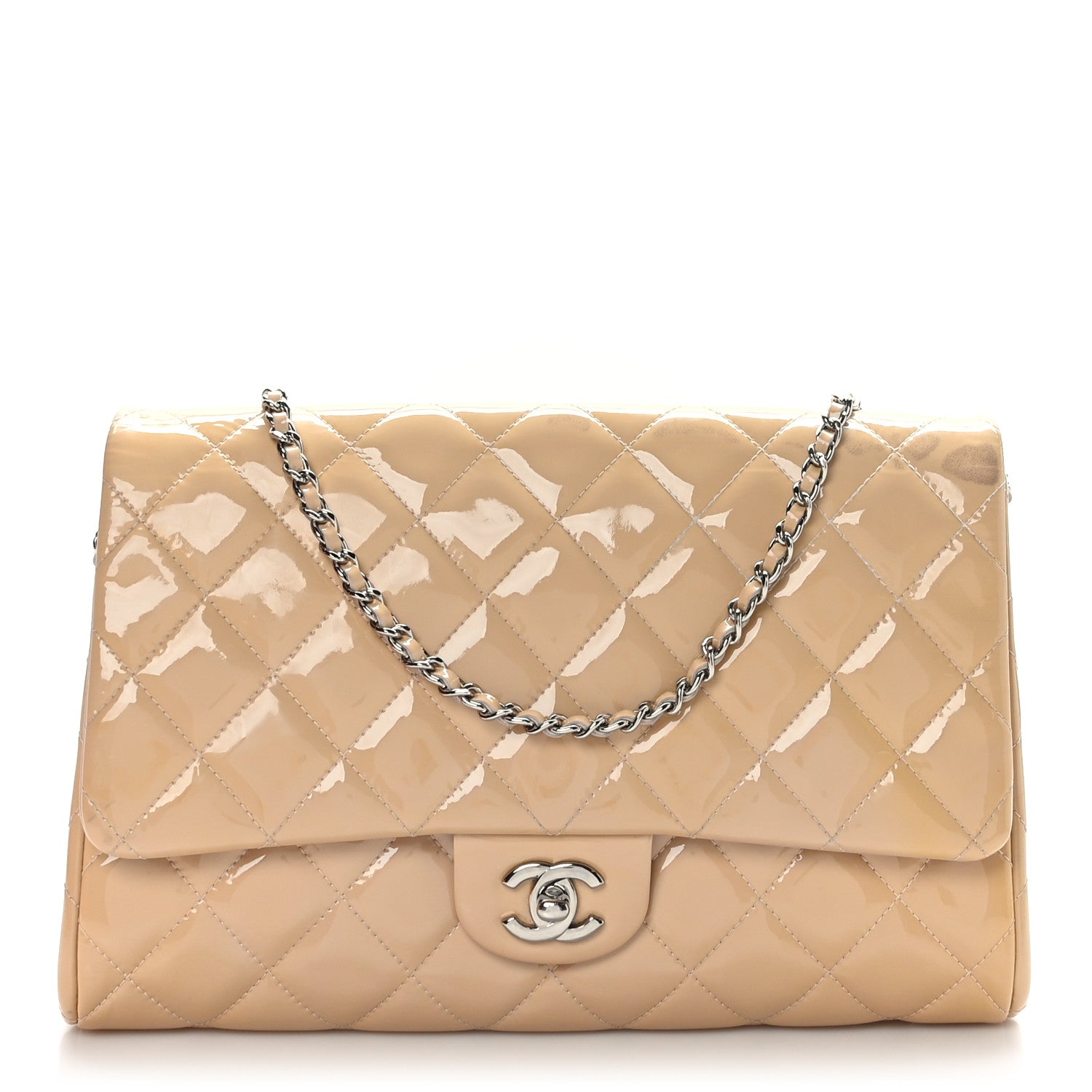 Chanel Patent Quilted Clutch with Chain Flap Beige 1 of 11