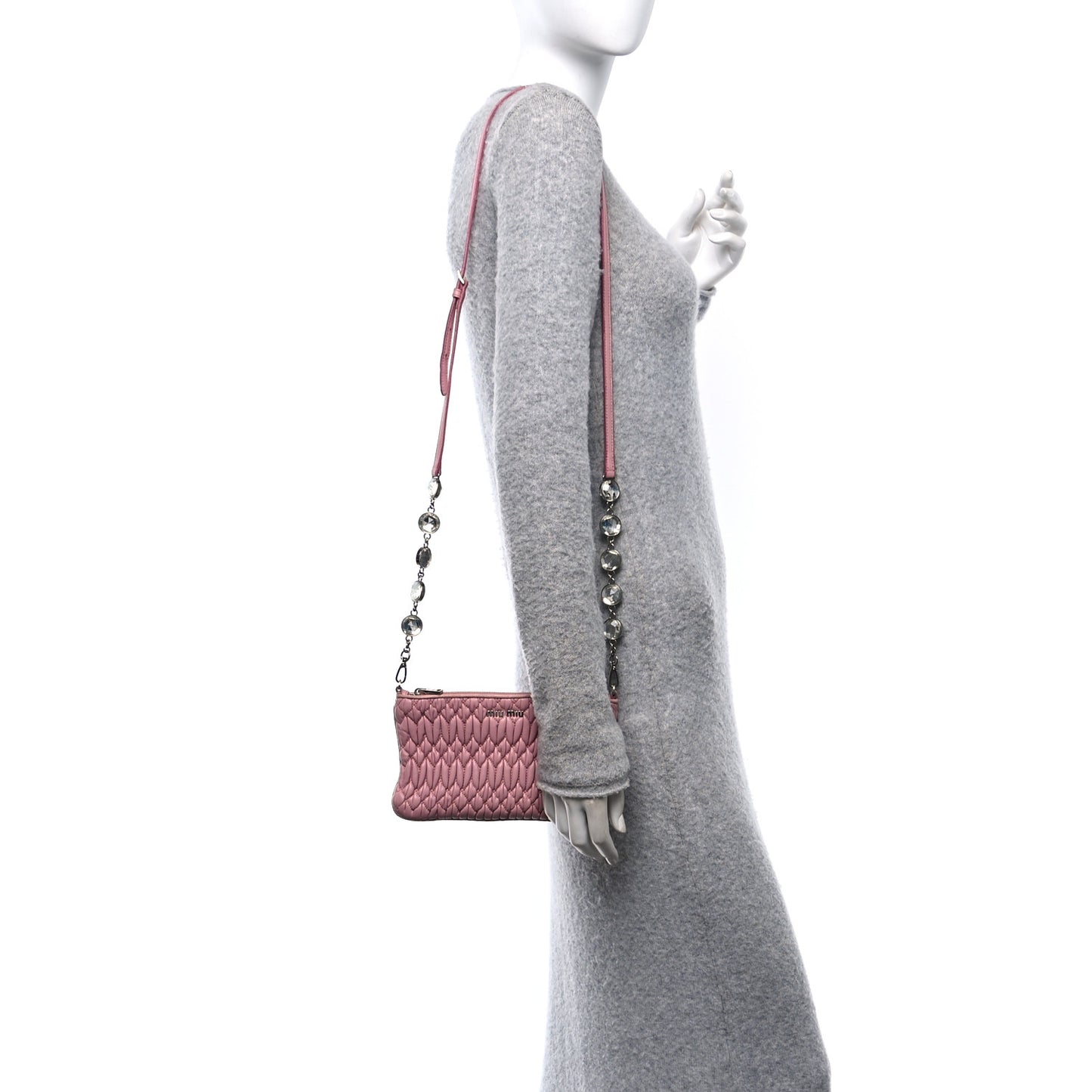 Nappa Matelasse Crystal Crossbody Clutch Rosa